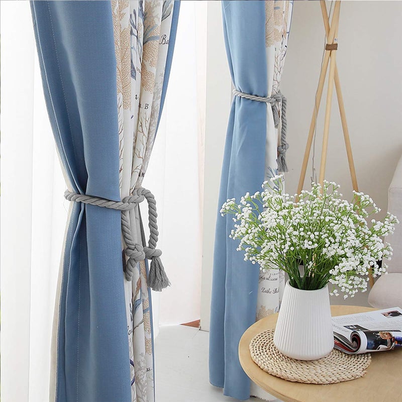 Apipi 4 Pcs Grey Natural Cotton Curtain Tiebacks- Farmhouse Style Curtain Holdback Rope Curtain Decorative Holdbacks for Rural Style Drapery Tieback - Image 5